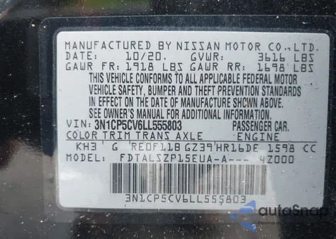 2020 Nissan Kicks Sv Xtronic Cvt z USA, uszkodzony, nr VIN 3N1CP5CV6LL555803